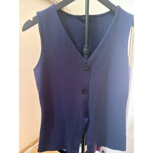 2‎ Saints Navy Blue Button Front Knit Vest Sleeveless V-Neck Top Large